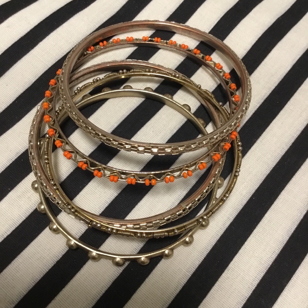 Bohemian Mixed Metal Bangle Bracelets (Set of 5)